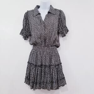 Skylar + Madison Diamond Print Shirred-Waist Mini Dress